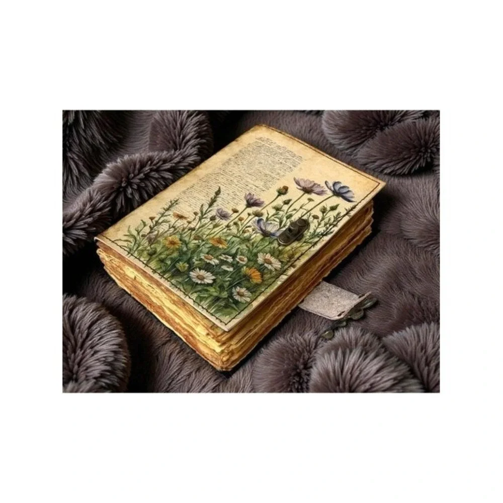 Sakura Vintage Leather Journal Wildflower Botanical Paper Cream 7x5 Clasp NEW